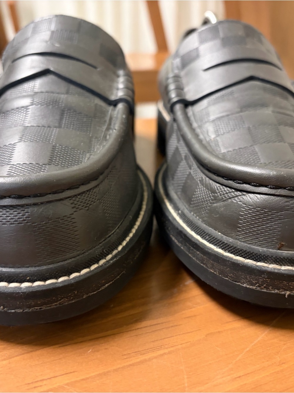 Louis Vuitton Black Damier Embossed Leather Penny Loafers